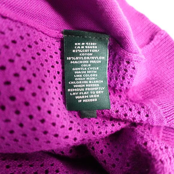 Ralph Lauren Sweater Women Large Active Raglan Sleeve Purple Knit Mesh Crew Neck - Picture 7 of 8